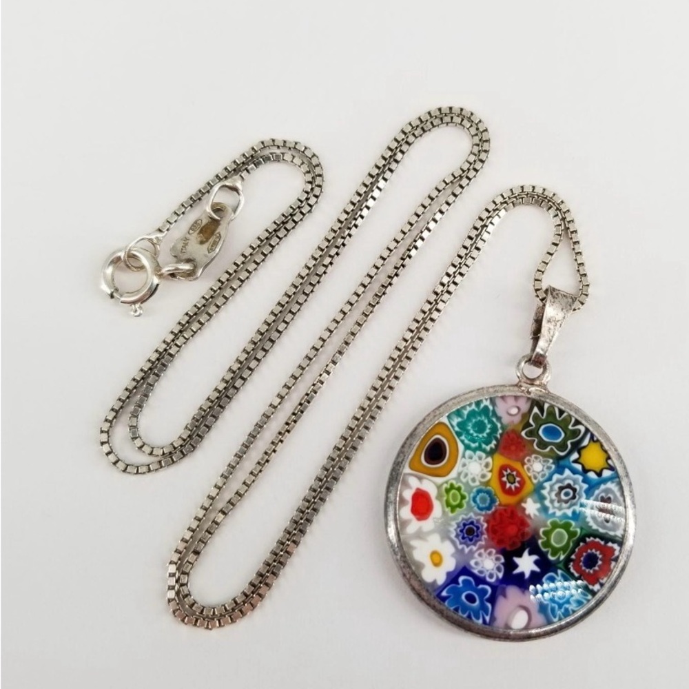 Millefiori Glass Pendant Necklace from Italy